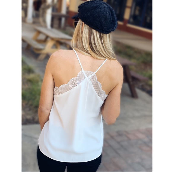 SLIP INTO THIS LACE CAMI SOLID TANK TOP-OFF WHITE - Picture 6 of 6